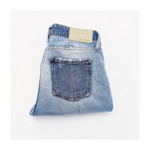 Free People Patchwork Two Tone Denim Straight Leg Denim Jeans SZ25